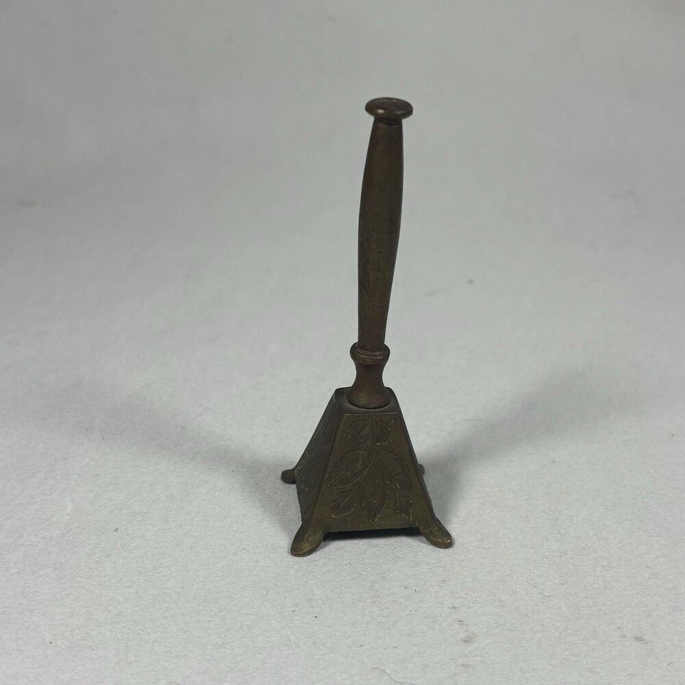 Brass Hand Bell OF SARNA Engraved Leaf Design Small Pyramid Base